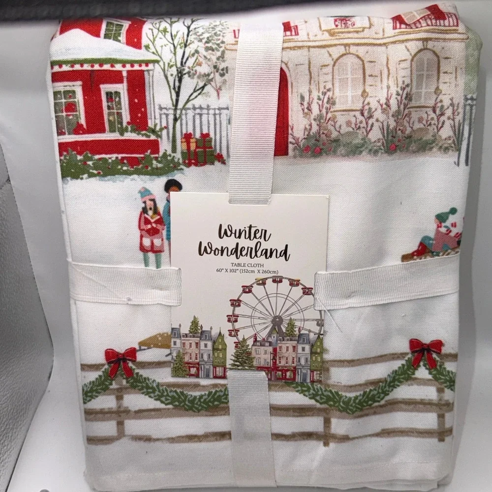 Mireille Designs 60x102 Winter Wonderland Tablecloth Christmas Village Holiday